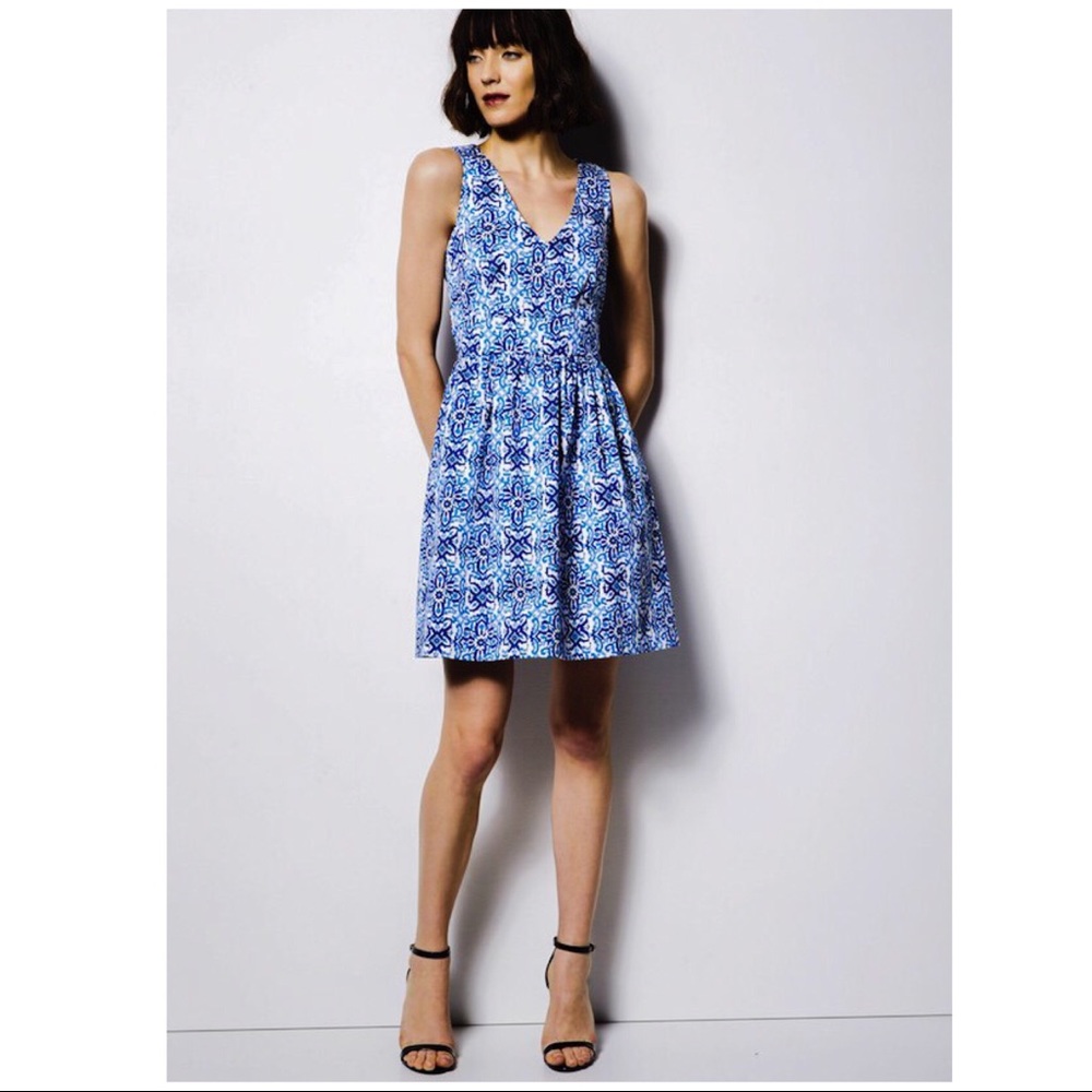 MILLY FOR DESIGNATION Blue Print Fit & Flare Dress - Picture 5 of 8